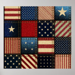 Poster Bandeira Americana, Patchwork Perfeitamente Padrão