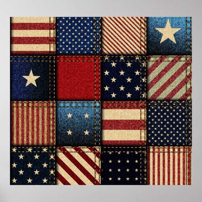 Poster Bandeira Americana, Patchwork Perfeitamente Padrão (Frente)