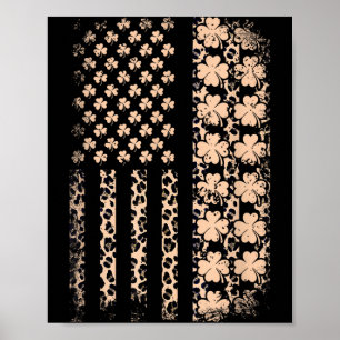 Poster Bandeira americana patriota leopardo trevo stPatri