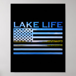 Poster Bandeira Americana Patriota Pescando No Lago Isto 
