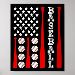 Poster Bandeira Americana Patriótica de Baseball - Base d