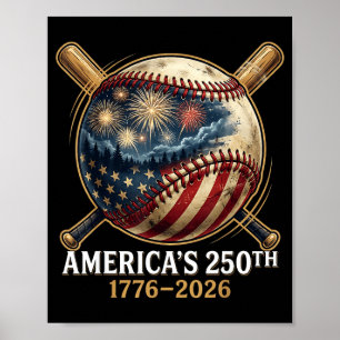 Poster Bandeira americana patriótica de beisebol de 250 a