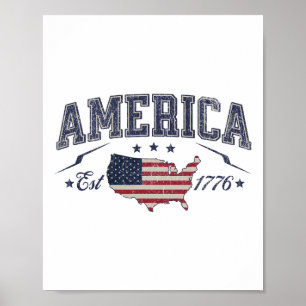 Poster Bandeira Americana Patriótica EUA Est 1776 4 De Ju
