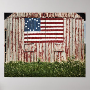 Pôster Bandeira americana pintada no celeiro