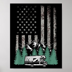 Poster Bandeira Americana Retro Rv Lá Camper Presente Cam
