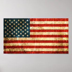 Pôster Bandeira americana riscada e vestida do vintage