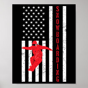 Poster Bandeira Americana Snowboard Usa Winter Patriotic