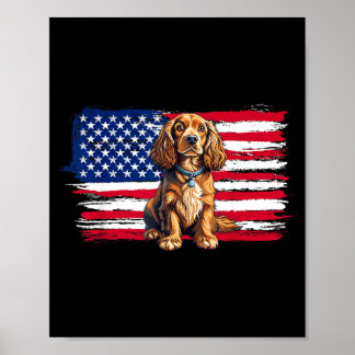 Poster Bandeira Americana Spaniel Cão Animal 4 De Julho