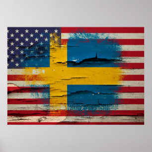 Pôster Bandeira americana sueco da pintura do Crackle