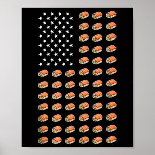 Poster Bandeira Americana Sushi Comida EUA Patriotismo Pa