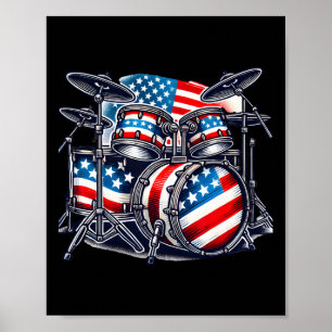 Poster Bandeira Americana Tambor Conjunto de Tambores Usa