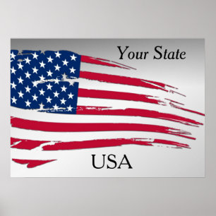 Poster Bandeira Americana Tatuada Seu Estado EUA