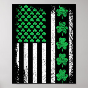 Poster Bandeira americana trevos irlandeses dia de são pa