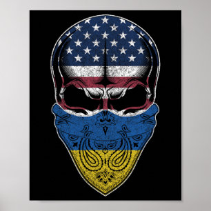 Poster Bandeira americana ucraniana - crânio de raízes da