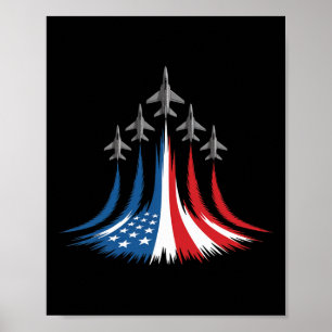 Poster Bandeira Americana Vermelha Branca Azul Jatos de C