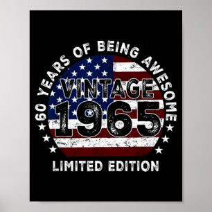 Poster Bandeira Americana Vintage 1965 Aniversário de 60