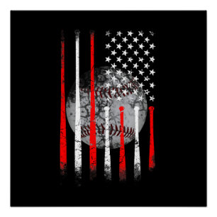 Pôster Bandeira Americana Vintage Beisebol EUA