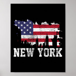 Poster Bandeira americana vintage da silhueta da cidade d