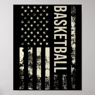 Poster Bandeira americana vintage de basquete premium