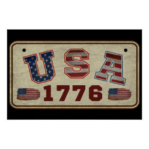 Pôster Bandeira Americana Vintage EUA 1776