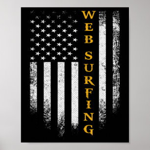 Poster Bandeira Americana Vintage EUA Surfando na Web Sur
