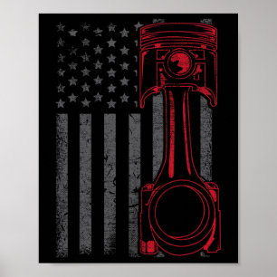 Poster Bandeira Americana Vintage Pistão Carro de Músculo