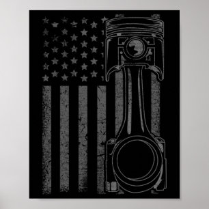 Poster Bandeira Americana Vintage Pistão Carro de Músculo