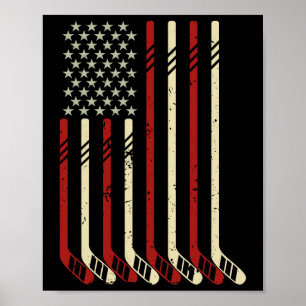 Poster Bandeira Americana Vintage Usa Amante de Hóquei no