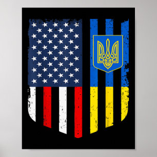 Poster Bandeira Americano-Ucraniana Ucrânia EUA América E