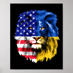 Poster Bandeira Americano-Ucraniana Ucrânia Face de Leão