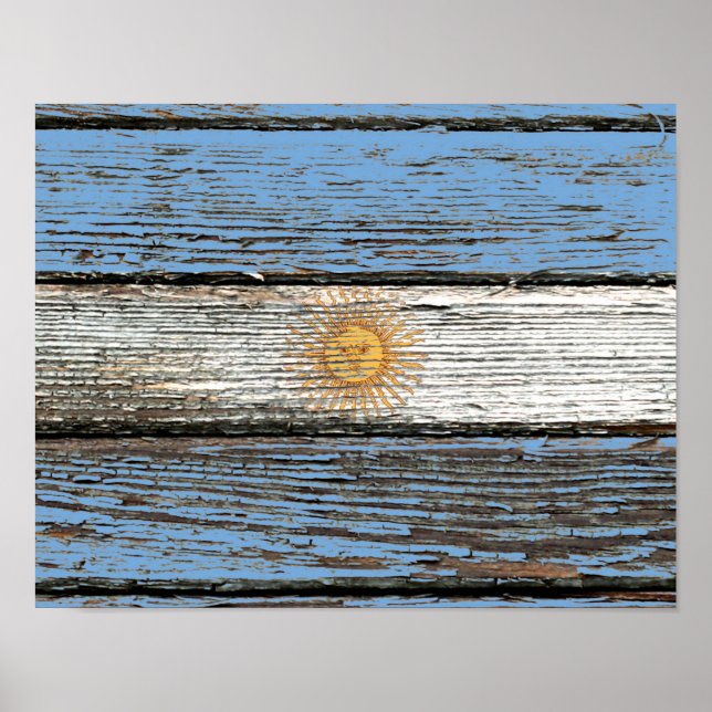Poster Bandeira argentina com efeito de grão de madeira g (Frente)