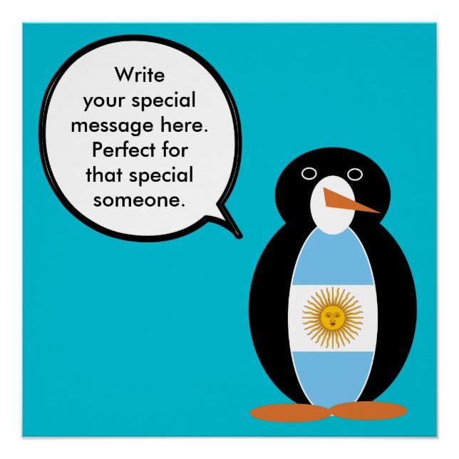 Pôster Bandeira Argentina Pinguim Ms Personalizado (Frente)
