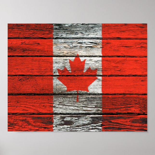 Poster Bandeira canadense com efeito de grão de madeira g (Frente)