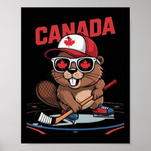 Poster Bandeira Canadense Folha de Bordo Castor Bastão de