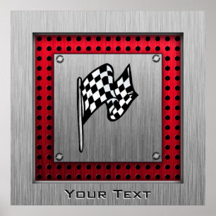 Pôster Bandeira Checkered; olhar de alumínio escovado