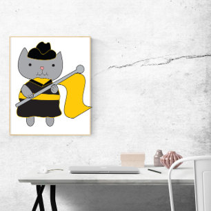 Poster Bandeira Color Guard Gato Preto e Amarelo Dourado