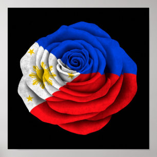 Poster Bandeira cor-de-rosa do filipino no preto