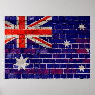 Poster Bandeira da Austrália em um muro de tijolos