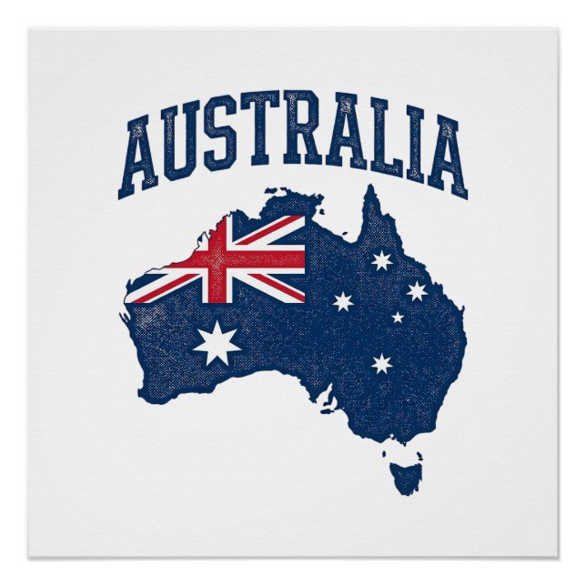 Pôster Bandeira da Austrália Mapa Gráfico Antigo Maltrata (Frente)