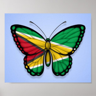 Pôster Bandeira da borboleta de Guyana no azul