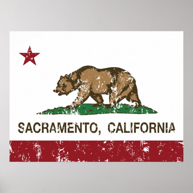 Pôster bandeira da Califórnia sacramento angustiada (Frente)
