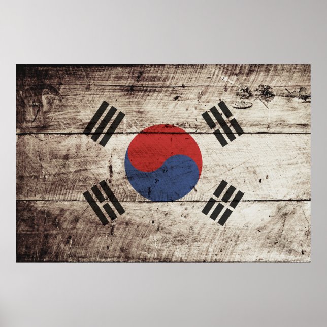 Poster Bandeira da Coreia do Sul no Velho Grão de Madeira (Frente)