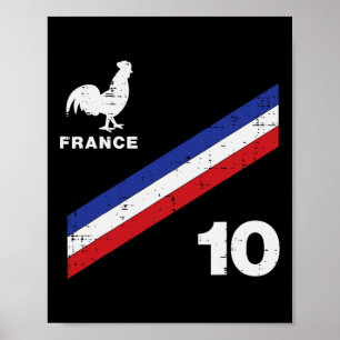 Poster Bandeira da França Galo Número 10 Fã de Futebol Ho