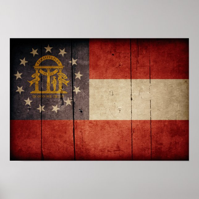 Pôster Bandeira da Geórgia de madeira robusta (Frente)