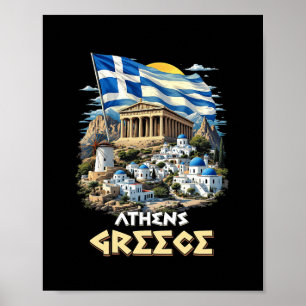 Poster Bandeira da Grécia Atenas Atenas Lembrança Viagem