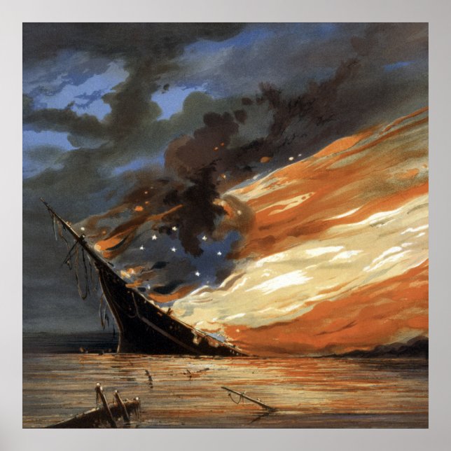 Poster Bandeira da guerra civil rebelde em chamas da band (Frente)