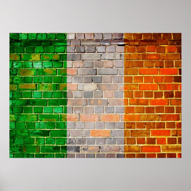 Poster Bandeira da Irlanda num muro de tijolos (Frente)