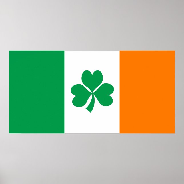 Pôster Bandeira da Irlanda Shamrock (Frente)