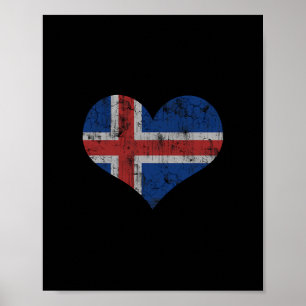 Poster Bandeira da Islândia Islandês Amor Coração Casa Fé
