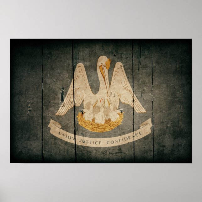 Pôster Bandeira da Louisiana em Madeira robusta (Frente)